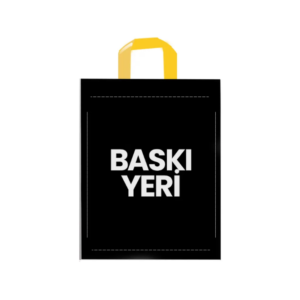 Baskılı Yumuşak Saplı Siyah El Geçmeli Mağaza Poşeti